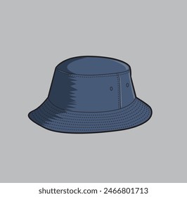 Blue bucket hat flat vector illustration