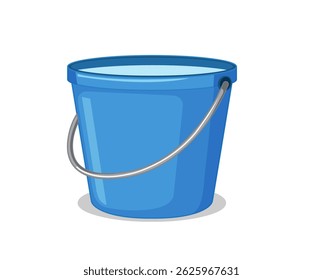 Vetor de balde azul, Design Vetor de Balde Cartoon, plástico, azul, água cheia, ilustração de balde de banheiro