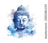 Blue buddha watercolor, great design for any purposes for decoration design. White background.