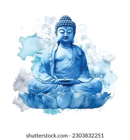 Blue buddha watercolor, great design for any purposes for decoration design. White background.