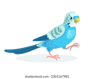 С Ur-Blau-Budgerigar geht. Im Cartoon-Stil. Einzeln auf weißem Hintergrund. Vektorgrafik