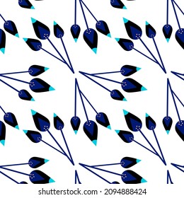 blue buds seamless pattern, abstract botanical background