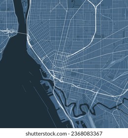 Mapa azul de búfalo, Nueva York, Estados Unidos, mapa municipal detallado, panorama en horizonte. Mapa turístico gráfico decorativo del territorio de Búfalo. Ilustración vectorial libre de regalías.