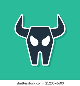 Blue Buffalo skull icon isolated on green background.  Vector