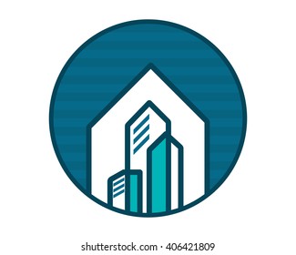 blue building cityscape skyscraper construction architecture image icon logo