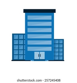Blue Building With Doors And Flat Shadow