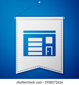 Blue Building of fire station icon isolated on blue background. Fire department building. White pennant template. Vector