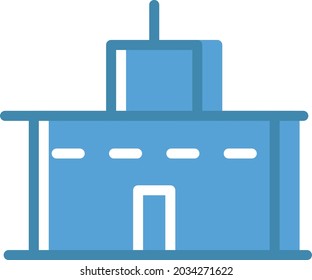 Blue building with four windows, illustration, vector, on a white background.
