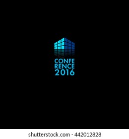 Blue Building Logo And Corporate Identity. Conference Or Building Concept.