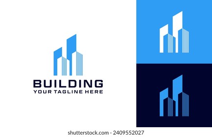 Blue building logo illustration vector graphic design. Good for branding, advertising, real estate, construction, home, home