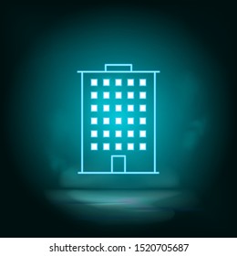 Blue building neon. Blue neon, Building vector icon. Vector background.