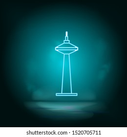 Blue building neon. Blue neon, Building vector icon. Vector background.