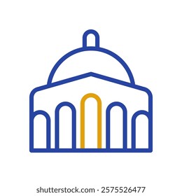 Blue Building Outline Icon on White BG