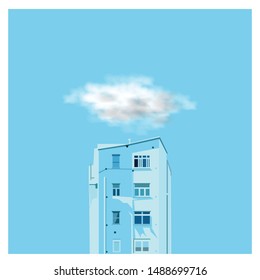 blue building in the blue sky