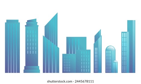 Blue Building Vector in Flat Design Elements , Skyscraper, Condominium, Cityscape illustration, Vector stock (Editable)