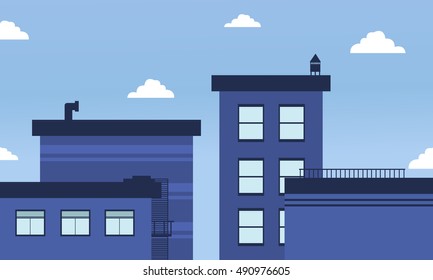 Blue buildings skyline landscape of vector illustration