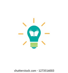 Blue bulb with open book and rays. flat icon isolated on white. Education idea. online course. Design thinking. Vector illustration. Knowledge