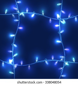 blue bulbs, garland forming a blue square, vector