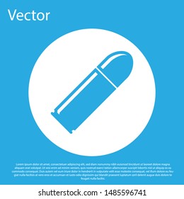 Blue Bullet icon isolated on blue background. White circle button. Vector Illustration