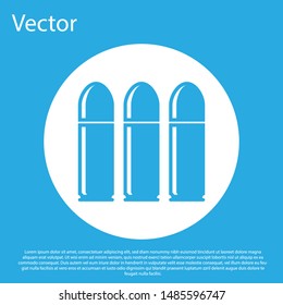 Blue Bullet icon isolated on blue background. White circle button. Vector Illustration