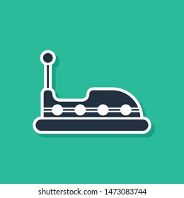 Blue Bumper car icon isolated on green background. Amusement park. Childrens entertainment playground, recreation park.  Vector Illustration