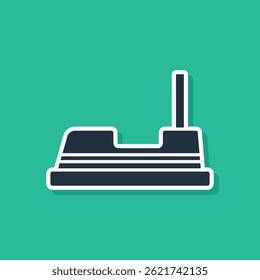 Blue Bumper car icon isolated on green background. Amusement park. Childrens entertainment playground, recreation park.  Vector
