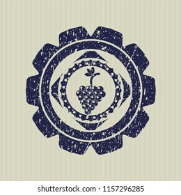 Blue bunch of grapes icon inside distressed grunge seal