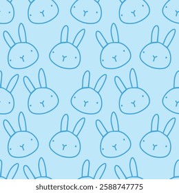 blue bunnies on blue background seamless pattern 