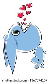 Blue bunny and bubble hearts vector or color illustration