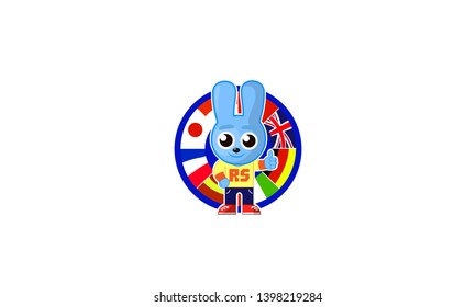 blue bunny character, learning foreign languages