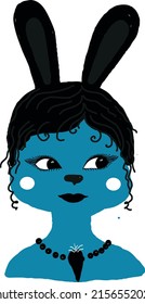 A blue bunny girl with black ears. The vector file is useful for designs.