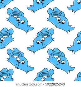 blue bunny happy seamless pattern textile print. Great for summer vintage fabric, scrapbooking, wallpaper, giftwrap. repeat pattern background design