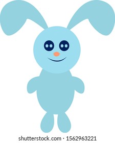 Blue bunny toy, illustration, vector on white background.