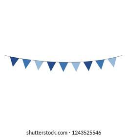 Blue Bunting Banner - Shades of blue bunting banner hung on gray string