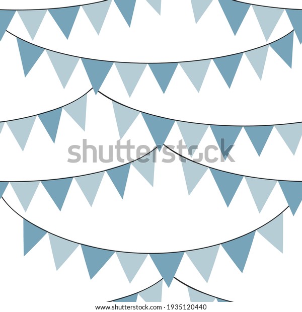 Blue bunting flags\
vector seamless pattern. Happy Birthday ribbons background. Festal\
kid party backdrop.