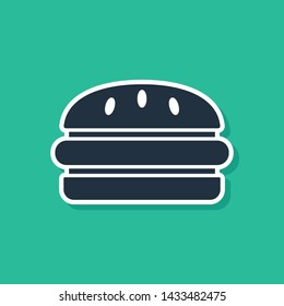 Blue Burger icon isolated on green background. Hamburger icon. Cheeseburger sandwich sign. Fast food menu.  Vector Illustration