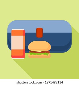 Blue burger lunchbox icon. Flat illustration of blue burger lunchbox vector icon for web design