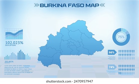 Blue Burkina Faso Map with States, Political Burkina Faso infographic map vector illustration