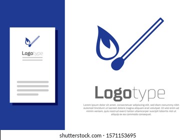 Blue Burning match with fire icon isolated on white background. Match with fire. Matches sign. Logo design template element. Vector Illustration
