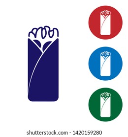 Blue Burrito icon isolated on white background. Traditional mexican fast food. Set color icon in circle buttons. Vector Illustration