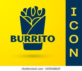 Blue Burrito icon isolated on yellow background. Traditional mexican fast food. Vector Illustration