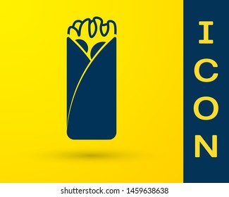 Blue Burrito icon isolated on yellow background. Traditional mexican fast food. Vector Illustration