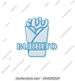 Blue Burrito line icon isolated on white background. Traditional mexican fast food. Vector Illustration