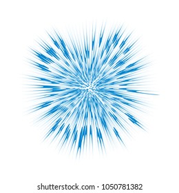 Blue burst, abstract explosion. Blast graphic effect isolated on white background. Vector.