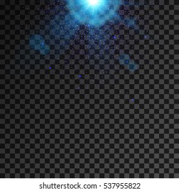 Blue burst, light effect on transparent background, vector