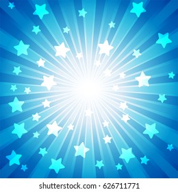 Blue burst with many white stars for abstract vector design background concept