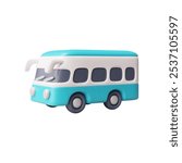 Blue bus 3D cartoon plastic style vector icon. Retro public transport. Volume transportation car toy. Vector render illustration isolated on white background. Realistic vintage travel vehicle