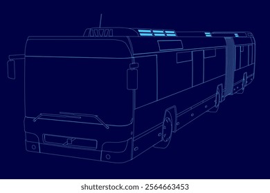Blue bus contour. The bus is shown in a blue drawing