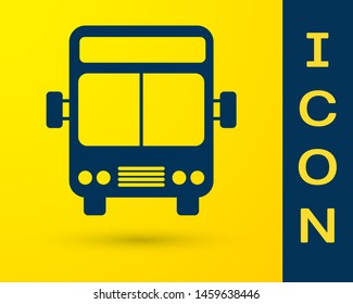 Blue Bus icon isolated on yellow background. Transportation concept. Bus tour transport sign. Tourism or public vehicle symbol.  Vector Illustration