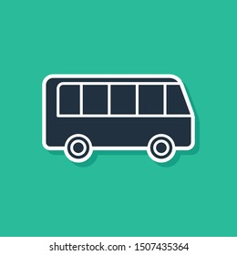 Blue Bus icon isolated on green background. Transportation concept. Bus tour transport sign. Tourism or public vehicle symbol.  Vector Illustration